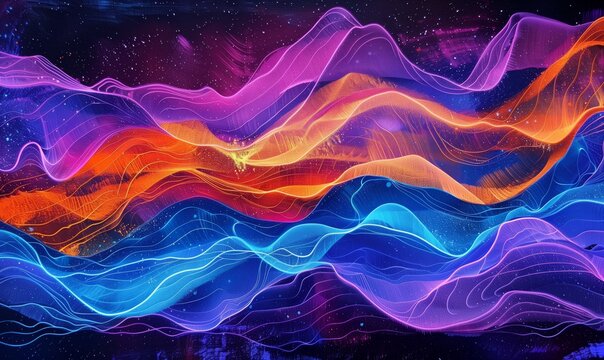 Onda Sonora neon, flusso tecnologico.