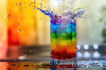 Colorful Cocktail Splash in Glass on Vibrant Party Background