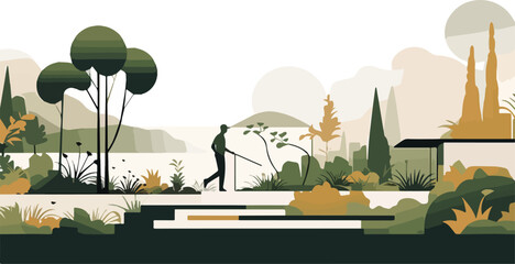 Naklejka premium Gardener in the park. Vector illustration in flat style.