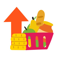 Rising food cost. Financial concept. Flat vector hand drawn illustration. 