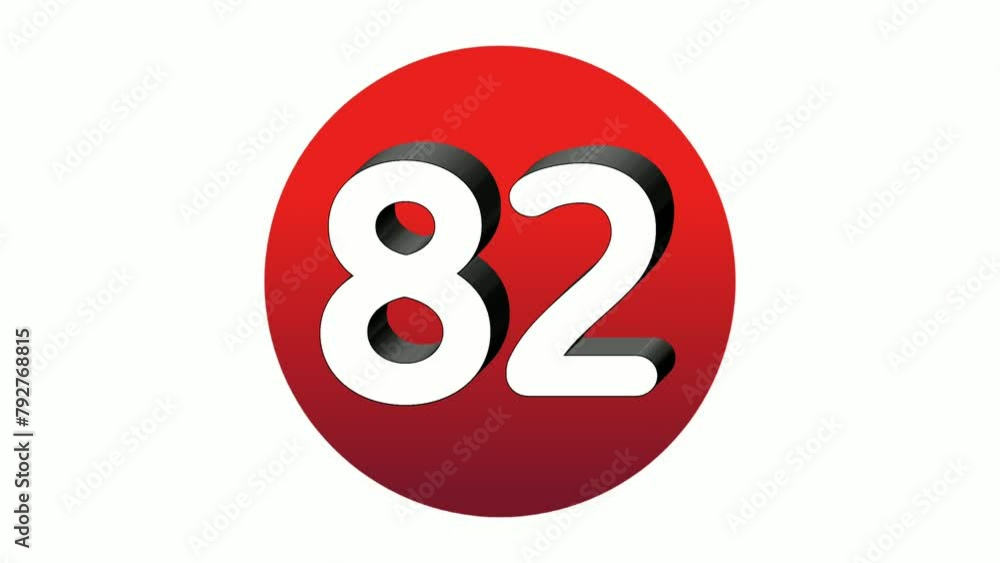 Poster 3d number 82 eighty two sign symbol animation motion graphics icon on red sphere on white background