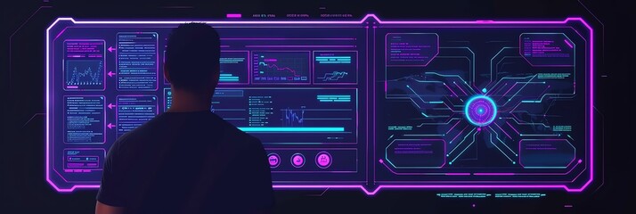 Entrepreneur examining a detailed business roadmap on a digital display, marking milestones and key performance indicators, office setting