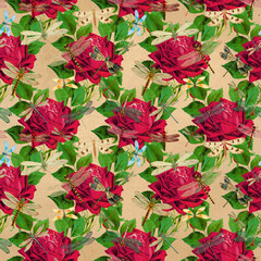 dragonflies and roses, Pattern Digital Paper