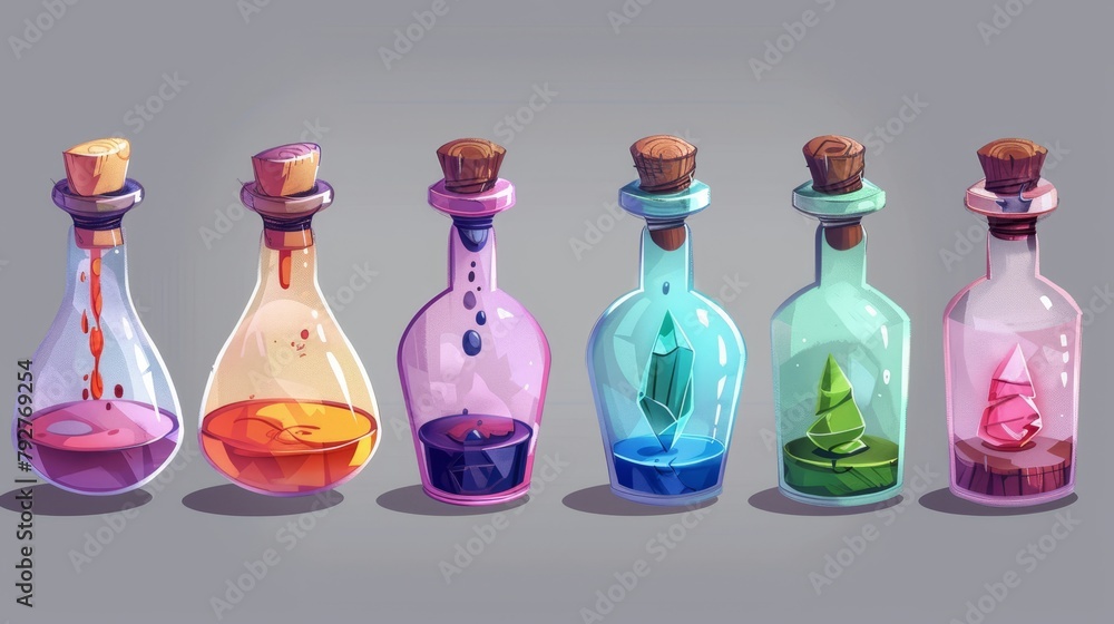 Poster cartoon modern illustration set of different tube fullness - game asset of hp or energy - animation 