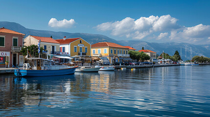 The harbor of Lixouri on the island of Kefalonia in Gr - obrazy, fototapety, plakaty