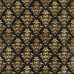  Black and Gold Damask, Pattern Digital Paper