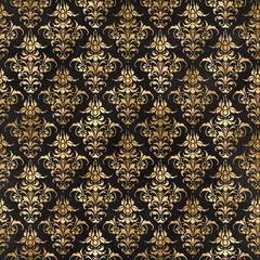  Black and Gold Damask, Pattern Digital Paper