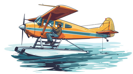A man fishing from a seaplane. Vector illustration. 