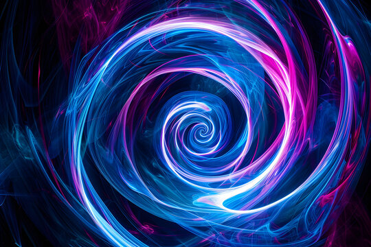 Abstract neon swirls design with electric blue and magenta tones. Eye-catching artwork on black background.