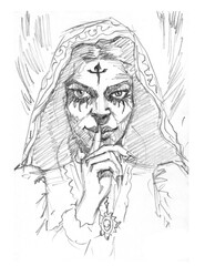 drawing of devil pencil drawing for card decoration illustration