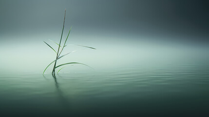 Isolated blade of grass floating on water