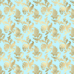 Baby Blue and Gold Damask, Pattern Digital Paper