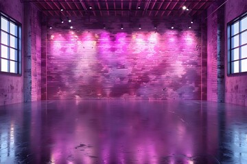 Empty Room With Brick Wall and Purple Lighting. Generative AI