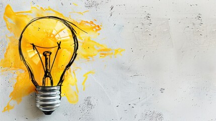 Hand-Sketched Lit Light Bulb on Plain White Background - Idea Generation, Conceptual Art, Visual Learning - Education Sector, Graphic Design