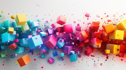 Floating Multicolored Cubes in White Space