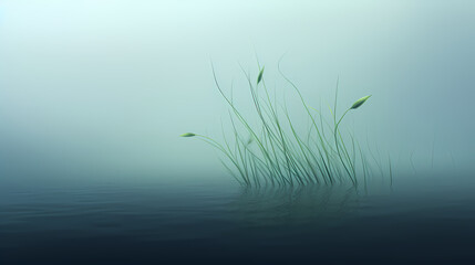 Isolated blade of grass floating on water