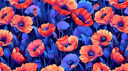 Modern illustration of a seamless pattern with poppies.