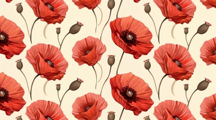 The pattern features poppies flowers. It has a vintage feel to it.