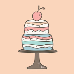 Cake icon. Vector illustration in doodle style.