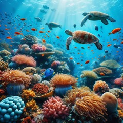 Naklejka na ściany i meble Underwater Diversity: Coral Reef Ecosystem