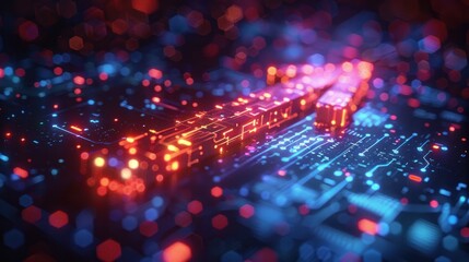 Obraz premium Digital bunch of glowing arrows up diagonally.