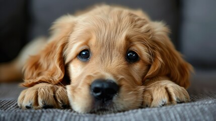 Capture the heartwarming innocence of a Light Golden Retriever Puppy in a close-up photograph