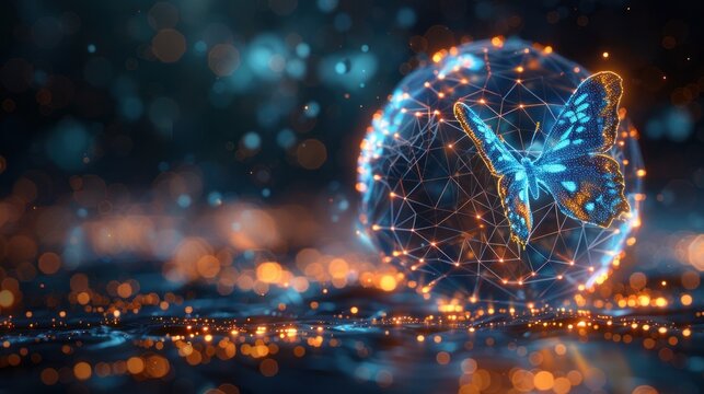 Digital butterfly launching out from technology globe Earth.