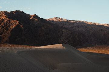 Beatiful sunrise in the Mesquite Sand Dunes, in the Death Valley National Park, California