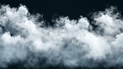 White steam cloud or mist on a dark transparent background, natural effect isolated border, realistic texture modern illustration.