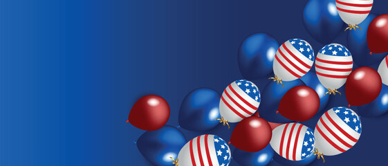 USA Independence Day banner template American flag balloons decor. 4th of July celebration poster template. Vector	