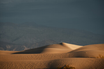 Beatiful sunrise in the Mesquite Sand Dunes, in the Death Valley National Park, California