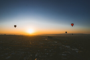 Hot air balloon in the sunrise in Melbourne