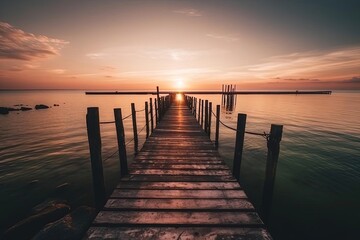 Fototapeta na wymiar Pastel Orange Sunset at Dock in Water