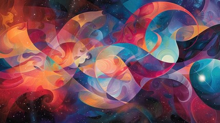 An abstract representation of cosmic transcendence, with vibrant colors and dynamic shapes...