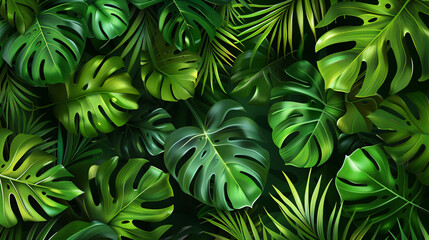 Tropical green leaves background ..