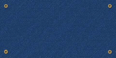 Denim blue jean textile with brass pins vector illustration. Regular blue jean pattern background.