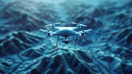 Digital low poly 3d drone flying over landscape