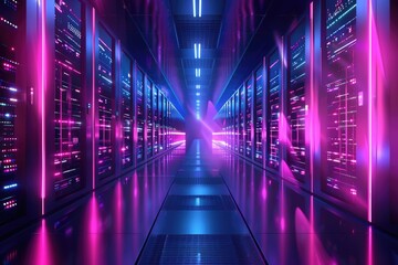 Fototapeta premium Cyberspace Access. ISP Neon Concept Illumination Background. 3D Illustration of Service Provider Data Accessibility