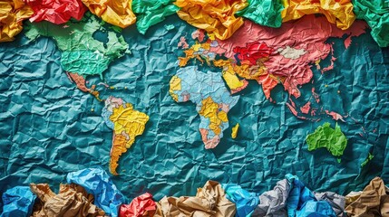 World map made of crumpled paper
