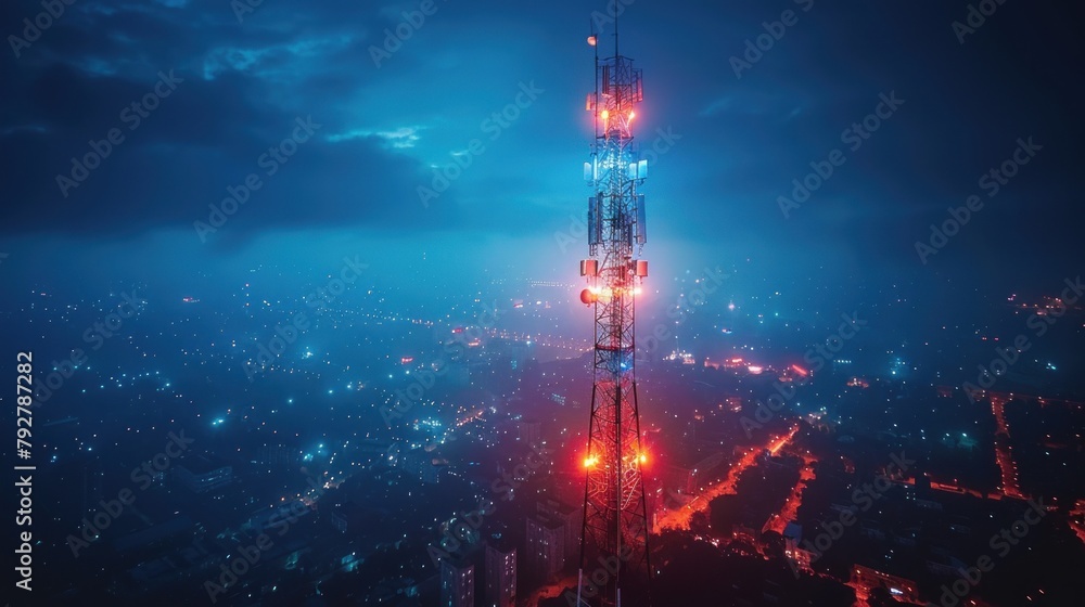 Wall mural Blue abstract 3d isolated telecommunication tower