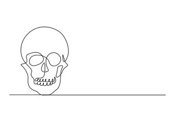 Continuous one line drawing of human skull vector illustration 