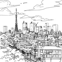 Tokyo Urban View, City with Buildings Landscape