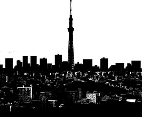 Obraz premium Ancient Tokyo Illustration, Minimalist Illustration Poster of Ancient Tokyo