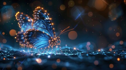 Digital butterfly launching out from technology globe Earth.