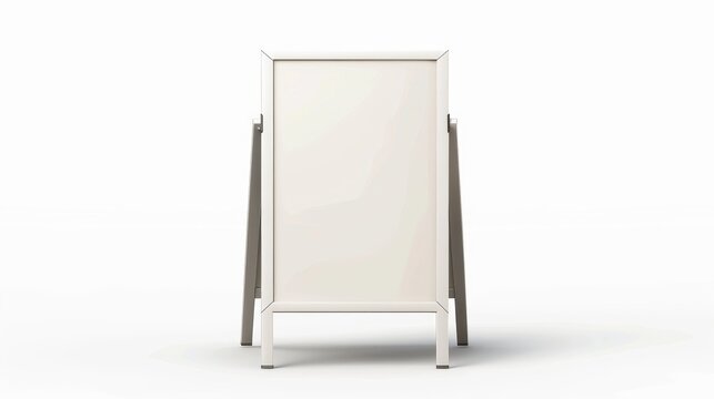 The modern graphic depicts a white sandwich board in a metal frame, holding a handheld banner for a menu, ad, or announcement isolated on a white background.