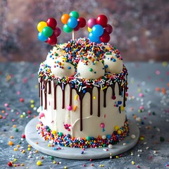 birthday cake with candle, Araffe birthday cake with candles and sprinkles on a plate generative ai

