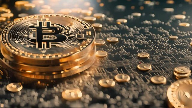 3d background with golden bitcoin
