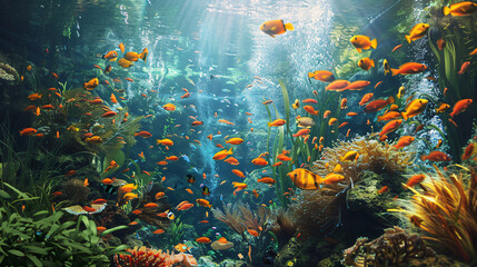 Fototapeta na wymiar Underwater world fish Aquarium ..