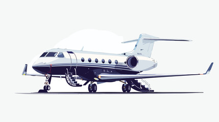 Business jet with an open passenger door and a ramp