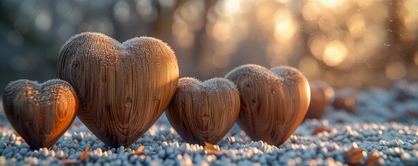 Valentine wooden hearts background 